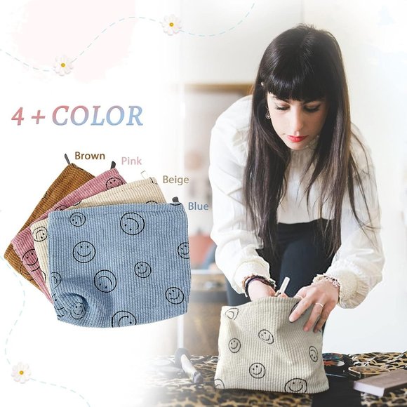 BEEKBING Smiley Face Corduroy Makeup Bag - Picture 4 of 6